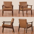 Yaheetech Accent Chairs Set of 2, Mid-Century Faux Leather Armchairs Brown | Cushioned Club Chairs with Supportive Sloped Backrests and Sturdy Wood Arms Fit Small Living Rooms, Offices, Reading Nook