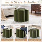 Olive Green Velvet Ottoman Set of 2, Modern Small Vanity Stool | Multi-Functional Ottoman Stool, Footrest for Couch, Flower Footstool for Makeup Room, Entryway and Living Room