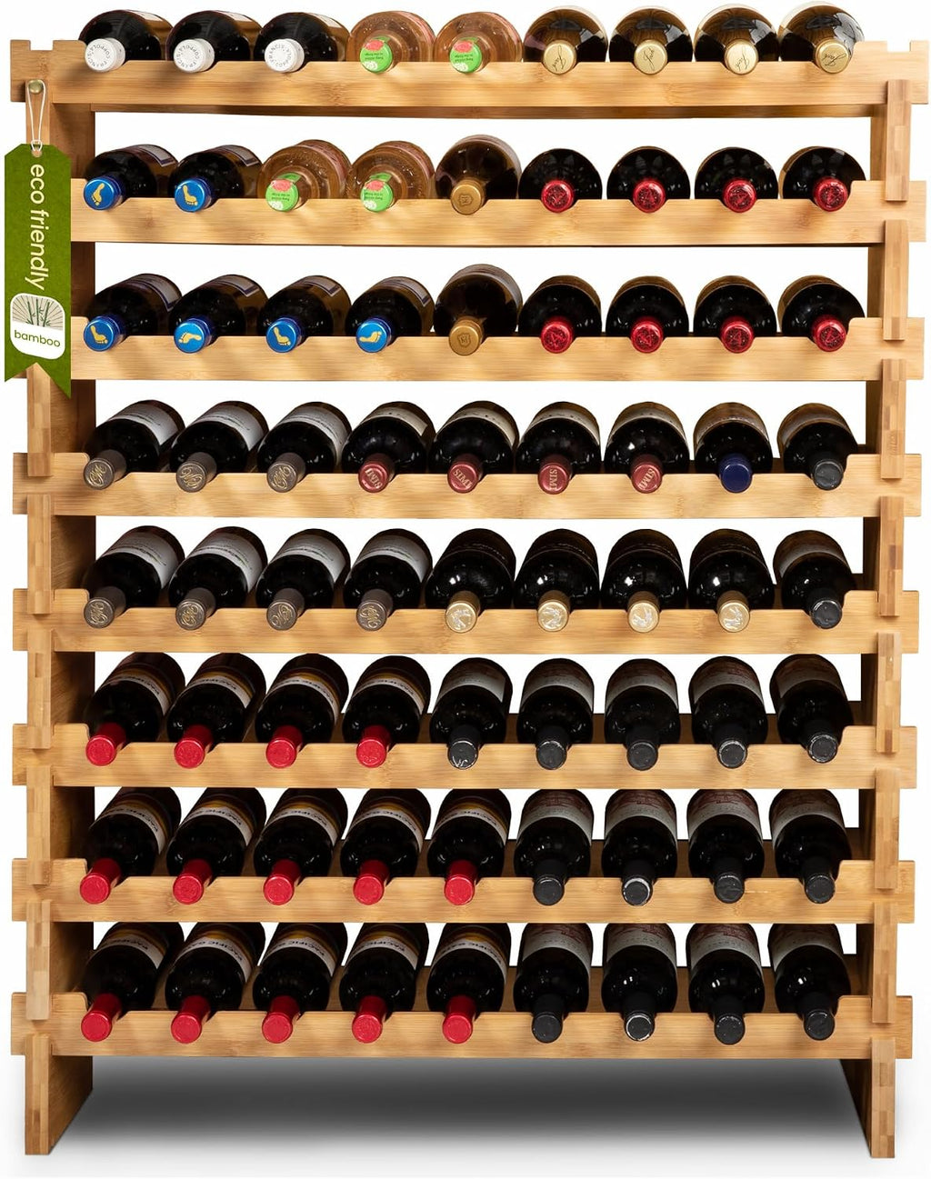 72 Bottle Wine Rack – Modular Freestanding Bamboo Wine Storage Shelf for Home, Kitchen & Cellar – Stackable Wine Organizer Stand