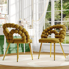TesNus Velvet Dining Chairs Set of 2, Mustard Yellow Upholstered Velvet Chairs with Gold Metal Legs, Modern Armchairs with Curved Backrest for Dining Room, Living Room, or Makeup Vanity