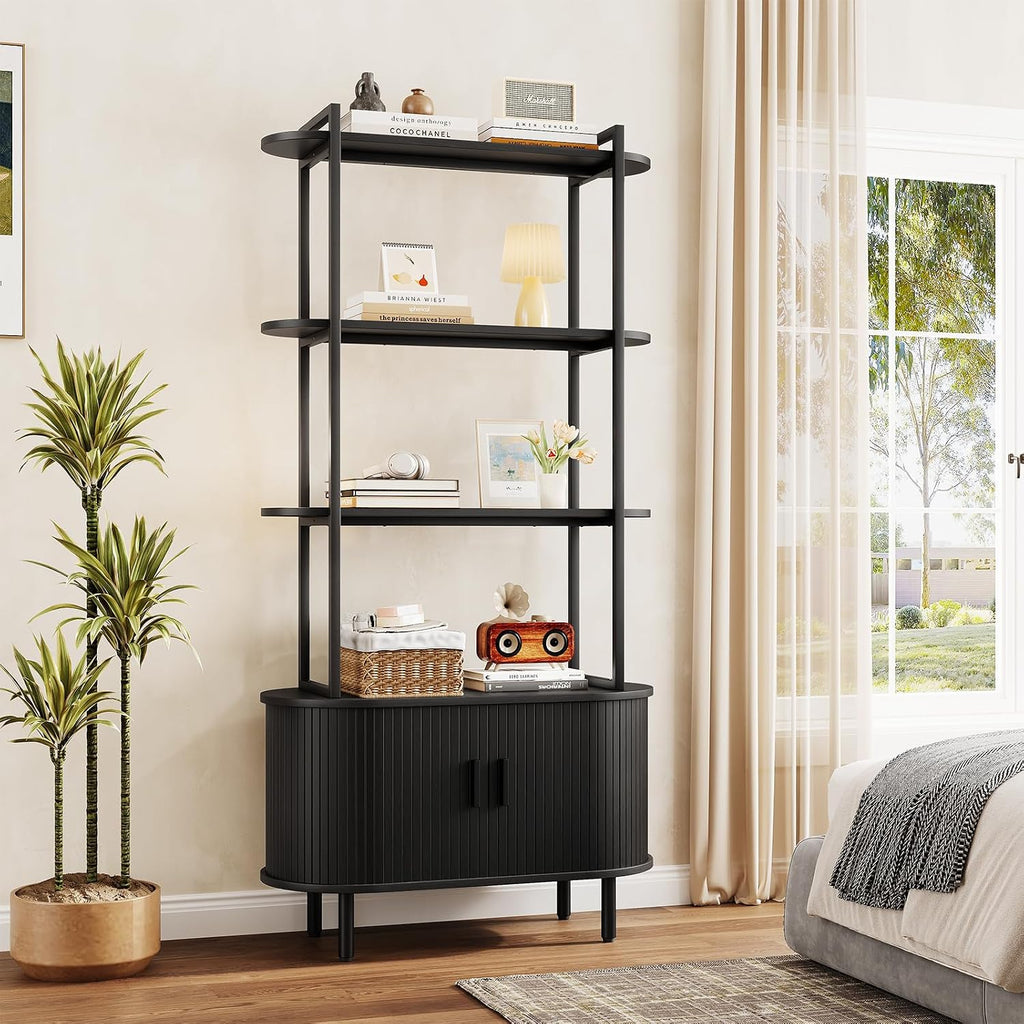 ComfyCorner 4 Tier Bookshelf with Cabinet, 71" Tall Display Bookcase Black