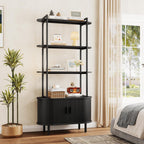 ComfyCorner 4 Tier Bookshelf with Cabinet, 71" Tall Display Bookcase Black