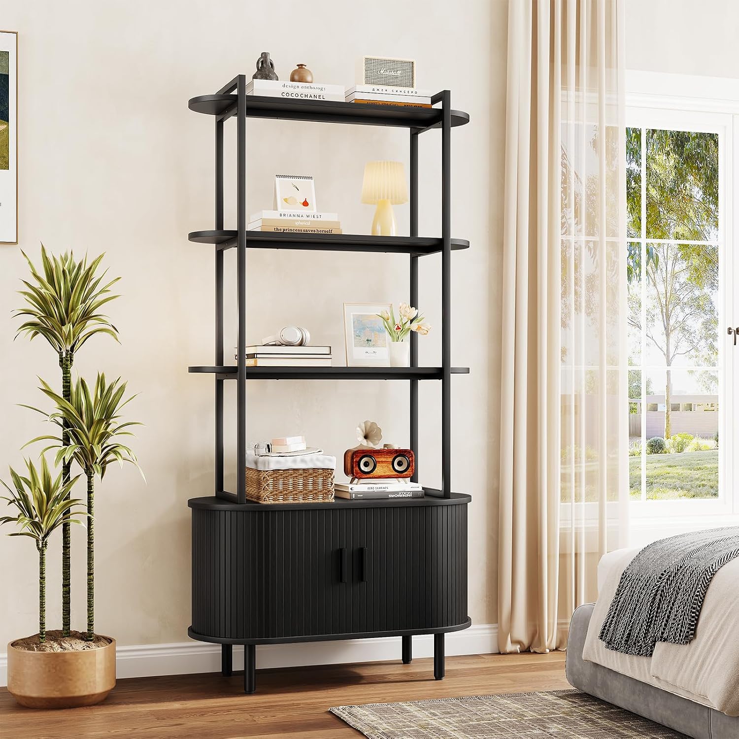 ComfyCorner 4 Tier Bookshelf with Cabinet, 71" Tall Display Bookcase Black