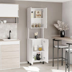 White Kitchen Storage Cabinet: Compact 76.8" Tall Double Door Pantry with Hutch & Shelves - Wood Frame Modern Design for Small Space Organization in Apartments & Homes