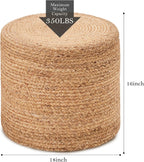 Wimarsbon 2Pcs Pouf Ottomans, Natural Seagrass Foot Stool, Hand Weaving Round Ottoman, Boho Decorative Seat, Jute Braided Pouffe Poof Accent Sitting Footrest (18inch Natural Water Hyacinth Braid)