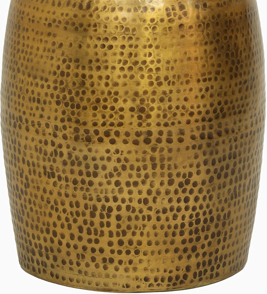 Kvira 21 Inch Round Drum Side End Table, Artisan Hammered Embossed Texture, Antique Gold Brass Finish, Modern Accent Table for Living Room, Bedroom, Entryway and Home Decor Display