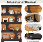 Tribesigns 71" Tall Bookcase, 4-Tier S-Shaped Bookshelf, Wood Decorative Storage Shelving, Modern Freestanding Display Shelves, Large Library Book Shelf Unit for Home Office Living Room, Black & Brown