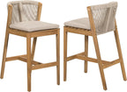 Christopher Knight Home Cuz Patio Barstool Set of 2, Outdoor Counter Height Stool with Sturdy Acacia Wood Frame and Rope Backrest, Bar Stool with Seat Cushion for Backyard Garden, Beige + Teak