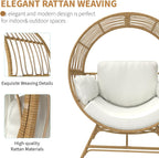 Fancyango Egg Chair Outdoor Indoor, Oversized Rattan Chair with Thicken Cushion, 350LBS Capacity Wicker Patio Lounge Chair, Basket Chair for Living Room Balcony Porch Backyard, Beige