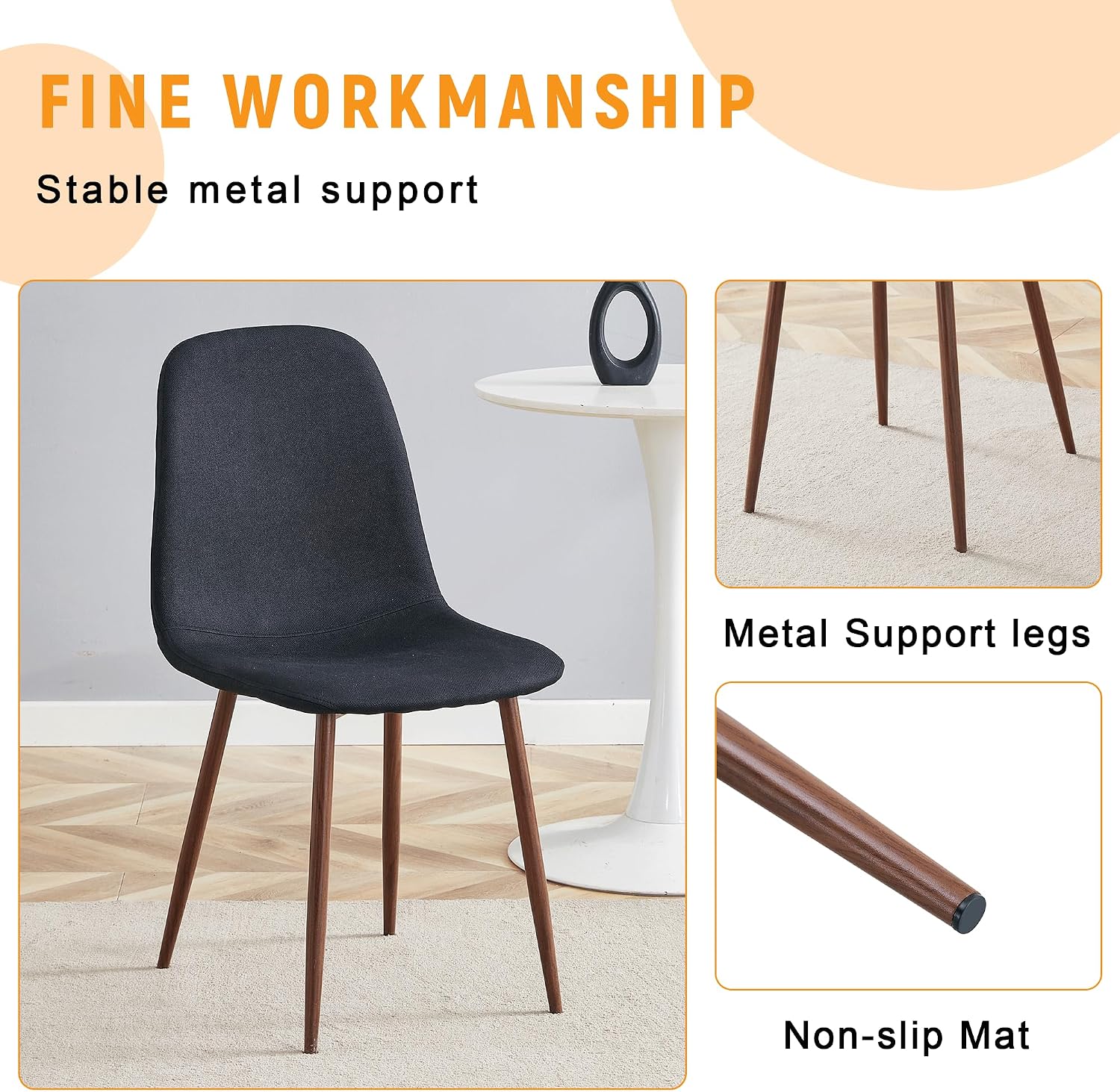 Round Dining Table Set for 4, Round Kitchen Dining Table and Chairs Set for 4,46.5" Modern Dining Room Table Set for 4 with Upholstered Chairs for Small Space Kitchen Office Cafe Apartment