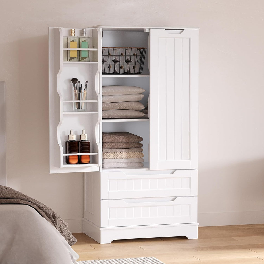 Gizoon Kitchen Pantry Cabinet with Drawers for Ding Room, 47" Small Food Pantry Storage Cabinet with 6 Door Shelves for Snack and Spice, Craft Storage Cabinet for Craft Room, White, Painted