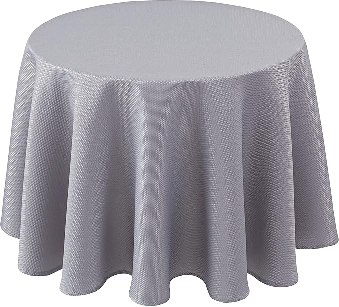 Biscaynebay Textured Fabric Round Tablecloths 70", Silver Grey Water Resistant Table Cloth Circle Folding Table Covers for Dining, Kitchen, Wedding, Parties etc Machine Washable