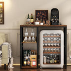 Homieasy Mini Fridge Cabinet with Power Outlet, Rustic Brown | Coffee Bar Cabinet with Mini Fridge Space, Industrial Liquor Cabinet with Wine Storage & Glass Holder for Dorm, Living Room