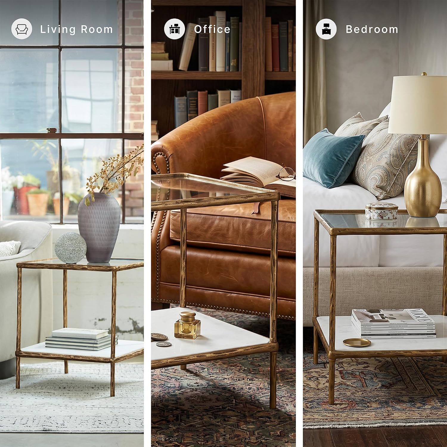 Signature Design by Ashley Ryandale Square End Table, Brass Glass & Marble