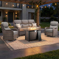 Luxury Swivel Rocker Chairs Fire Pit Table Set with 6" Thick Cushion 4 piece Wicker Outdoor Patio Chair with Sofa,Comfortable High Back Outdoor Patio Furniture Set - Brown | Gery