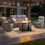 Luxury Swivel Rocker Chairs Fire Pit Table Set with 6" Thick Cushion 4 piece Wicker Outdoor Patio Chair with Sofa,Comfortable High Back Outdoor Patio Furniture Set - Brown | Gery