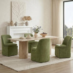 KISLOT Upholstered Dining Chairs Set of 2 with Hidden Casters, Modern Kitchen Chairs with Removable Washable Cover, Padded Dining Room Chairs with Chenille Velvet Fabric & Metal Frame, Green