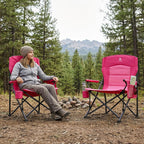 EVER ADVANCED Oversized Folding Women Camping Chair, for Adults Heavy Duty Lawn Chair with Side Pockets, Portable Collapsible Quad Chair for Outside, Support Up to 500lbs, Pink