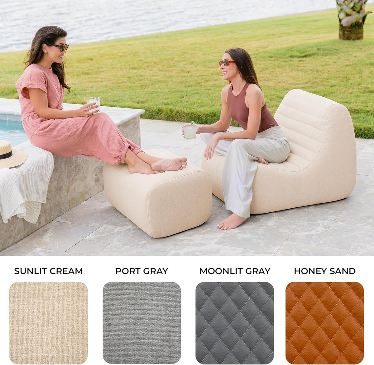 Big Joe Solvana Outdoor Ottoman, Performance Linen Weather-Resistant Fabric, Ottoman Only, Sunlit Cream