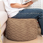 Fluffy Round Ottoman Pouf with All-in-One Foam Filling 20" x 14" Furry Ottoman Foot Rest Foot Stool for Living Room or Bedroom (Light Coffee)
