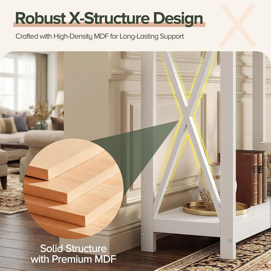 ZenStyle Sofa Side Console Table with 2 Storage Shelves Narrow Accent Table for Entryway/Hallway/Living Room, 39.3in L x 11.8in W x 31.6in H (White, 39.3 inch)