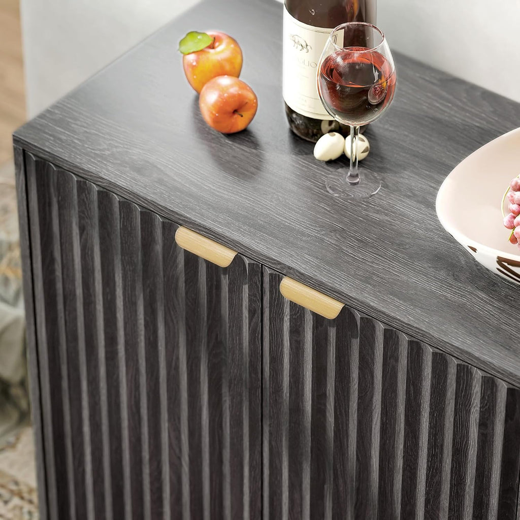 HOMCOM Fluted Sideboard Buffet Cabinet, 55" Modern Accent Console Cabinet with 4 Doors, 2 Adjustable Shelves and 5 Wood Legs, Dark Gray