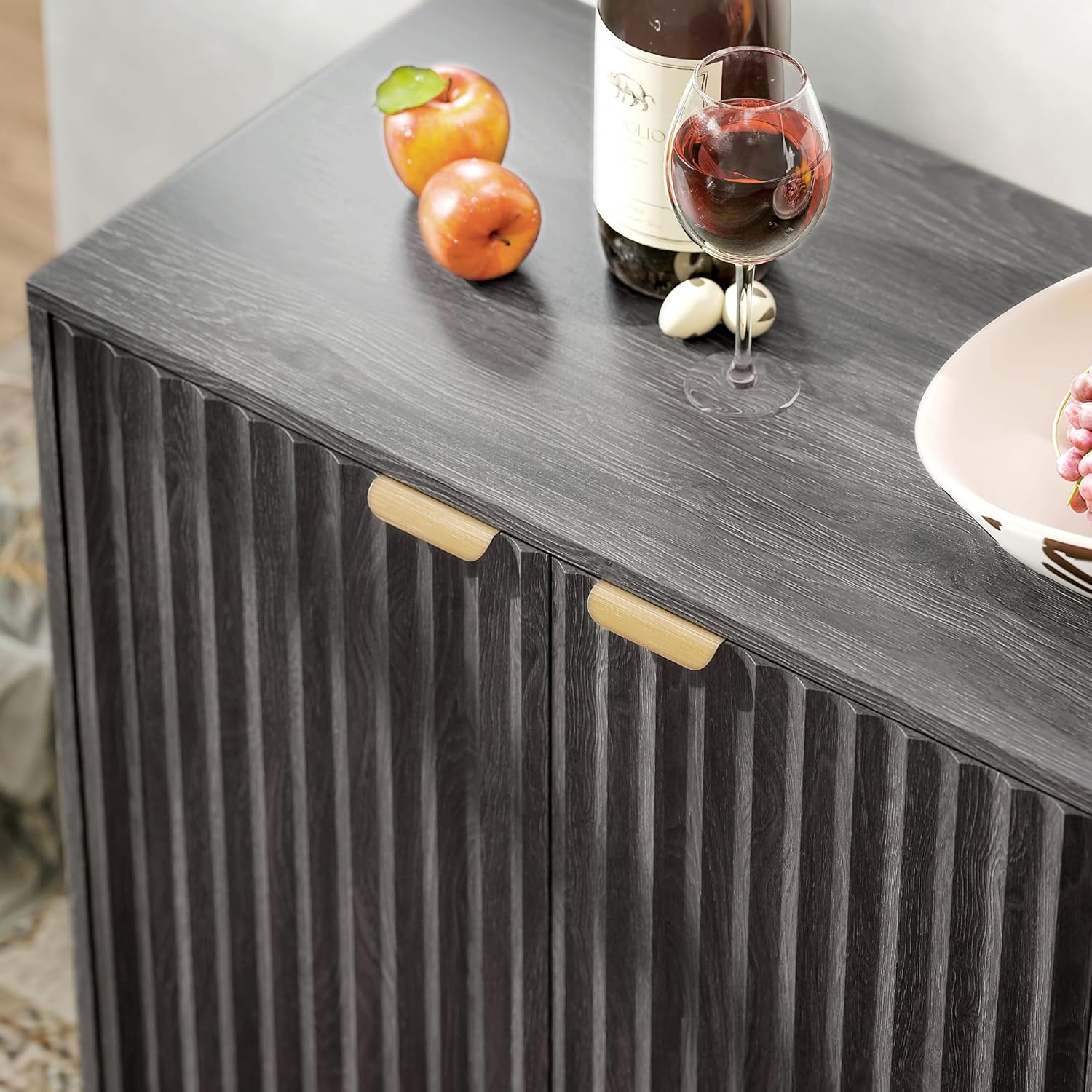 HOMCOM Fluted Sideboard Buffet Cabinet, 55" Modern Accent Console Cabinet with 4 Doors, 2 Adjustable Shelves and 5 Wood Legs, Dark Gray