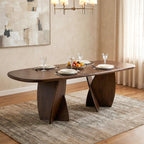 Furniture of America Nazaen XI Mid-Century Modern Solid Wood 82.6-inch Live Edge Oval Dining Table with Sculptural Double Pedestal Base for Home Kitchen, Dinette, Rich Walnut