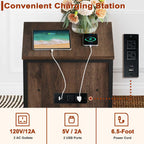 FATORRI End Table with Charging Station, Farmhouse Side Table with Drawer, Rustic Wood and Metal Nightstand and Bedside Tables for Living Room (Rustic Brown)
