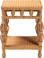 Bali & pari Dolby Natural Rattan End Table - Handwoven Wicker Side Table with Lower Shelf, Coastal Boho Style Accent Table for Living Room or Bedroom