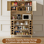 Lulive 71" Tall Pantry Cabinet with Rolling & Sliding Doors, 39" Wide Kitchen Storage Cabinet with Charging Station and Open Countertop, Modern Kitchen Pantry Cabinet for Dining Room, Natrual