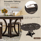 Bellemave Extendable Dining Table Set for 4, 5-Piece Retro Round Table Set with 4 Upholstered Chairs, Round Table with a 16" W Leaf, Oval Kitchen Table Set with Extendable Table (Espresso)