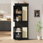 CABIHOME 35.43×16.54×9.45 Inch Entryway Storage Cabinet, MDF+PB+Iron with Rattan Doors & Adjustable Shelves, Freestanding Pantry for Living Room