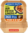 360 Pcs Air Fryer Liners Disposable, 8" Square Air Fryer Paper Liners, Unbleached Parchment Paper for Air Fryer Basket, Non-Stick & Leakproof Baking Liner for Microwave Oven Pan