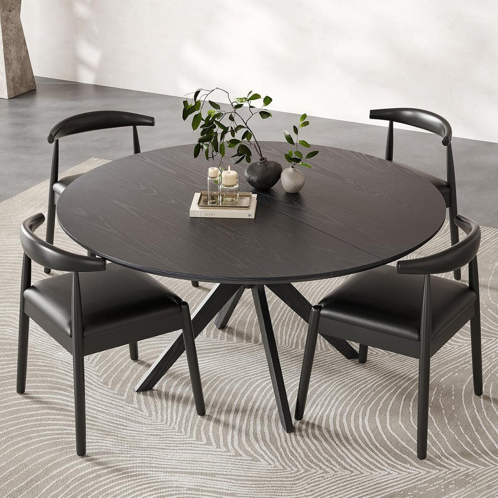 Round Dining Table for 4, Kitchen Table with Intersecting Pedestal Base, for Dining Room, Living Room,Kitchen (Black)