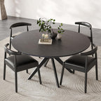 Round Dining Table 47 in for 4 to 6 People, Solid Wood Kitchen Table with Intersecting Pedestal Base and Floor Protection, Modern Round Dining Room Table for Apartment or Nook, Black
