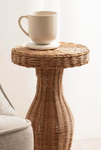 Kate and Laurel Sula Modern Woven Rattan Round Drink Table, 10 x 10 x 22, Natural Rattan, Boho Sculptural Circle Mini Table for Use as Indoor Plant Stand or Living Room Accent Table
