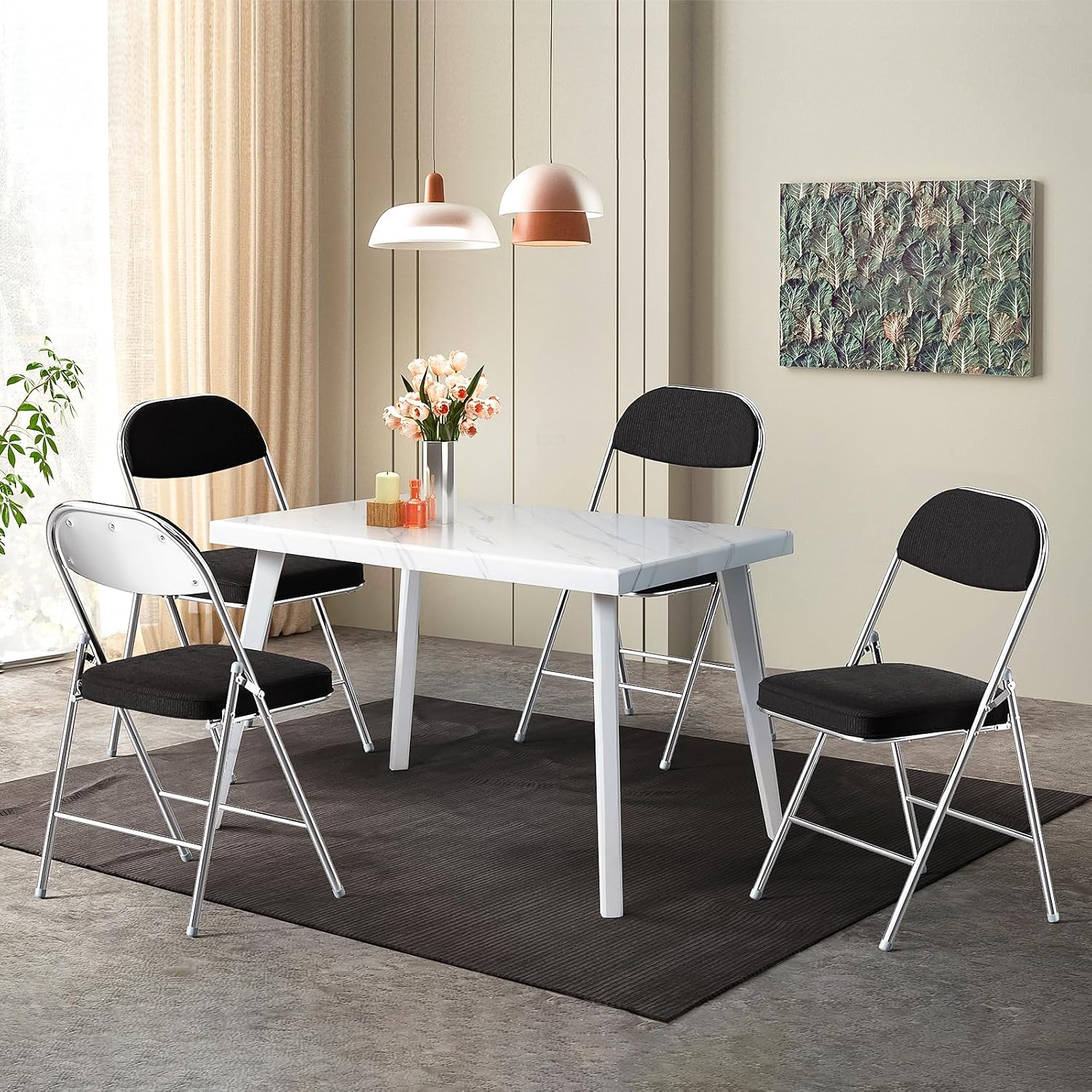 VINGLI Folding Chairs with Padded Seat & Backrest, Metal Frame, Durable Corduroy Fabric, 350 lbs Capacity, Set of 1, Black – Ideal for Weddings, Parties, Office Events