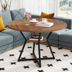 Giantex 47-inches Round Dining Table for 4, Kitchen Table with Storage Shelf, Wood Grain Tabletop, X-Shaped Metal Base, Adjustable Foot Pads, Circle Dinner Tables for Dinette, Living Room