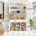 Shintenchi Pantry Cabinet with Charging Station, 70” Tall Kitchen Storage Cabinet with Microwave Stand, Storage Drawers & Adjustable Shelves, Large Capacity Kitchen Hutch for Dining Room, White