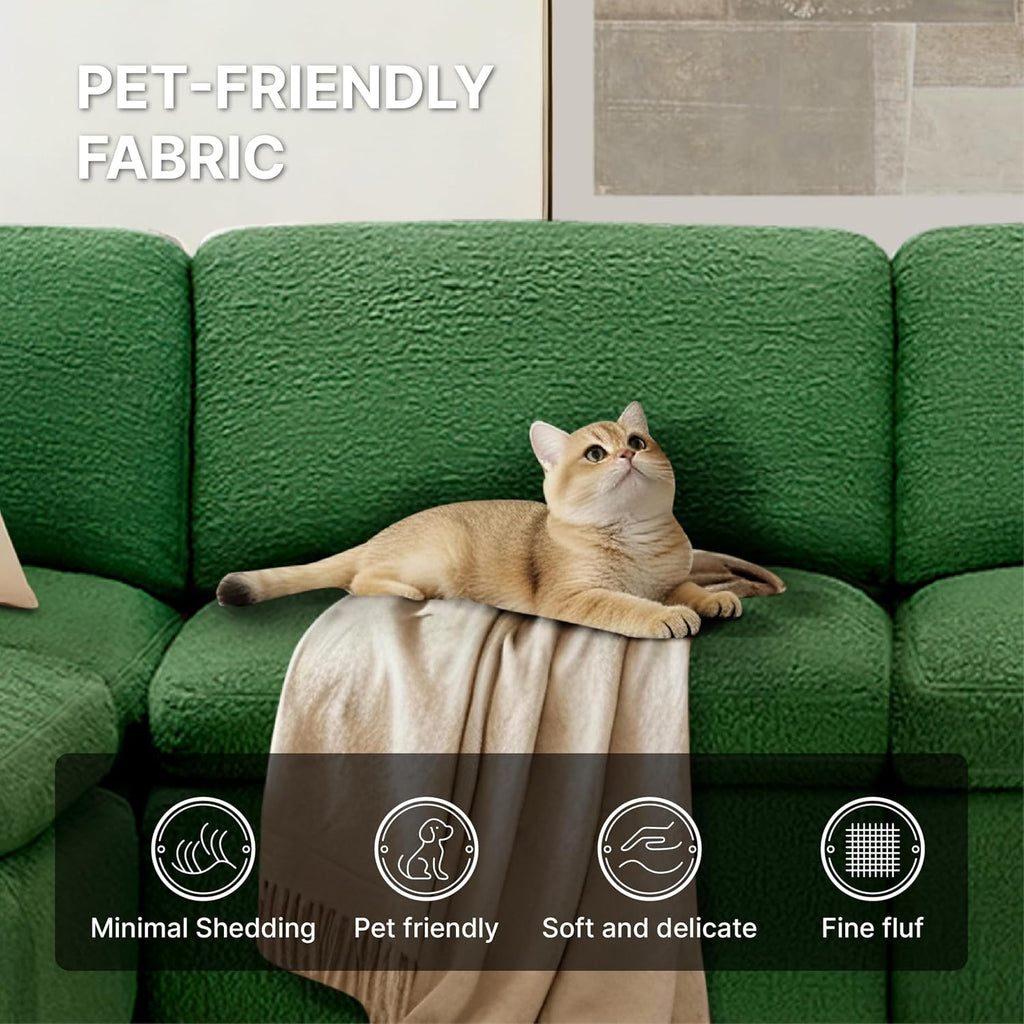 KISLOT 108" Cloud Couch,Sectional No Assembly Required,Modular Sofa with Deep Seat for Living Room,L Shaped Couch with Ottoman Snowflake Fabric and Memory Sponge,Green