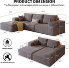 109" Modular Sectional Sofa with Ottoman - L Shaped Oversized Deep Seat Cloud Couch for Living Room, Corduroy Fabric, No Assembly Required (Brown, 1 Ottoman)