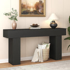 63 Inch Long Console Table for Entryway, Farmhouse Wood Rectangular Sofa Table Behind Couch Table, Narrow Entryway Table for Living Room, Entrance, Hallway, Foyer, Easy Assembly (Charcoal Black)