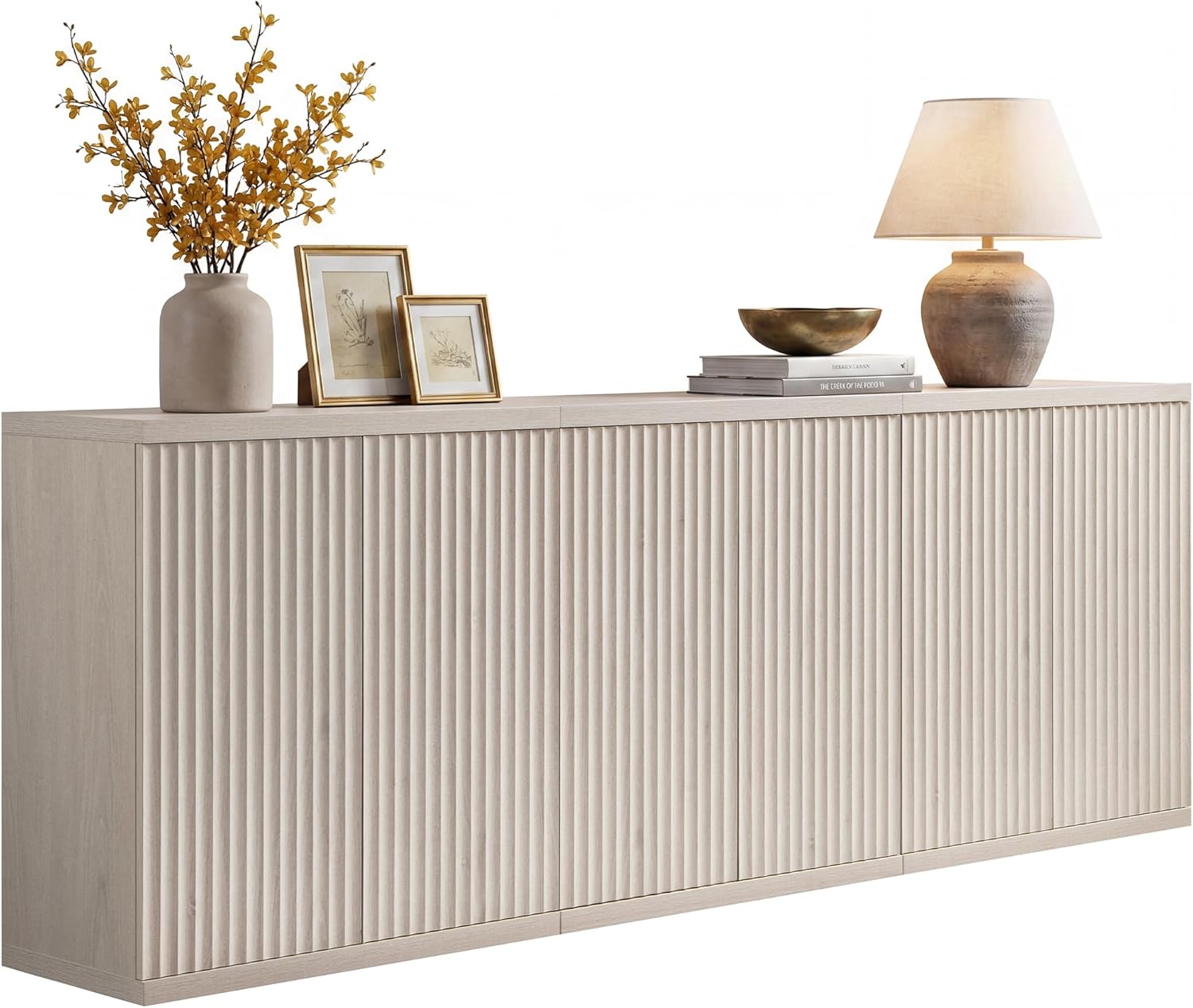 SICOTAS Buffet Cabinet with Storage Accent Sideboard Modern Credenza with Doors & Shelves Fluted Media Console Mid Century Coffee Bar Table for Living Room Kitchen Dining Room Hallway(3PCS)