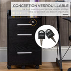 HOMCOM Office Desk Storage Cabinet on Wheels 3 Drawers 1 Lockable 1 Sorter File Folder Wooden Black