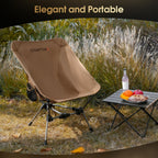Camptime Portable Camping Chair, Lightweight Compact Backpacking Chair with Side Pocket, Wide Seat Folding Chair for Camping, Hiking, Beach - Supports 330Lbs, Khaki