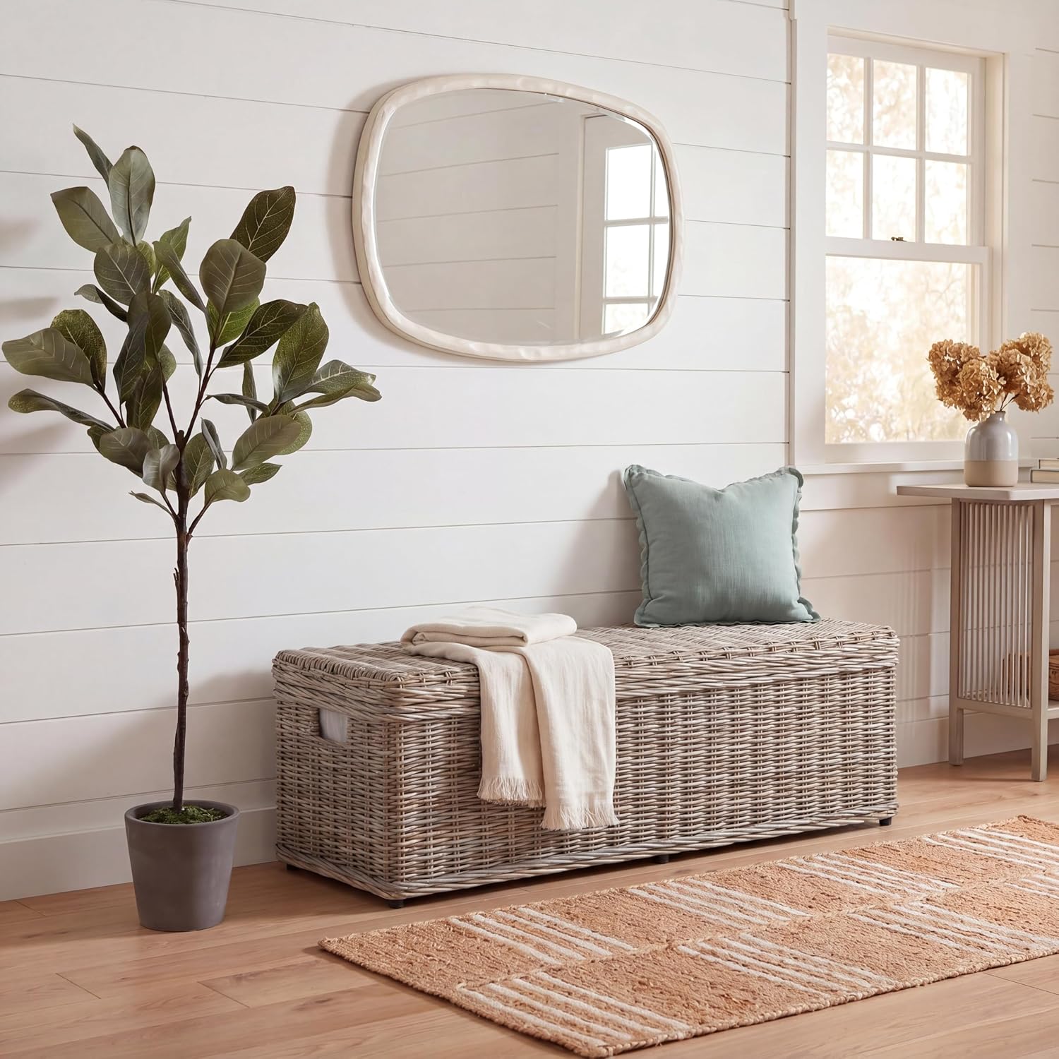 SAFAVIEH Furniture - Caius Rattan Trunk - Grey - Rattan - Coastal Woven Design - Ideal for Living Room, Entryway, Bedroom, 63" W x 18.1" D x 18.7" H - Fully Assembled (SEA7017A)