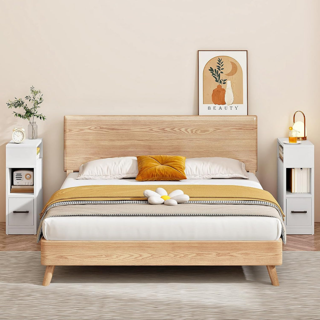 CHOEZON Narrow Side Table, 7.9" Small Nightstand with Drawer, Skinny Bedside Table, for Small Spaces, Flexible Open Compartment, for Bedroom, Living Room, White MBZ11WB