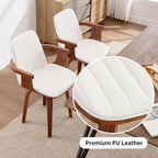 VipDesk Swivel Dining Chairs Set of 2 - Mid Century Modern Kitchen Chairs for Dining Room, Upholstered PU Leather Chairs with Walnut Arms and Legs, White