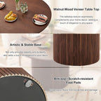 47" Round Dining Table for 4, Modern Farmhouse Kitchen Table, Walnut Wood Veneer Tabletop with Wood Strip Base, Kitchen & Dining Room Table